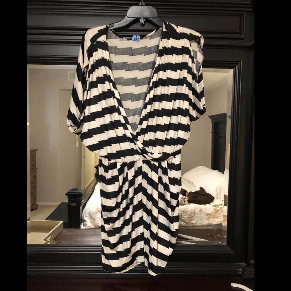 Retro black and white striped mini dress